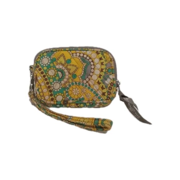 Vera Bradley Lemon Parfait Yellow Teal Paisley Wristlet Clutch - Picture 2 of 6